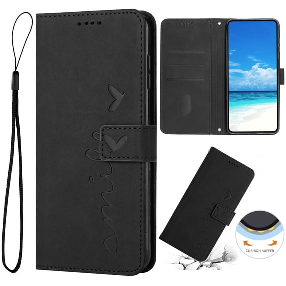 Nalacover for iPhone 13 Pro Max Flip Wallet Case,Luxury Love Heart Embossed PU Leather Shockproof Soft TPU Protective Folio Kickstand Card Holder Slots Cover with Wrist Strap for Women Men,Black