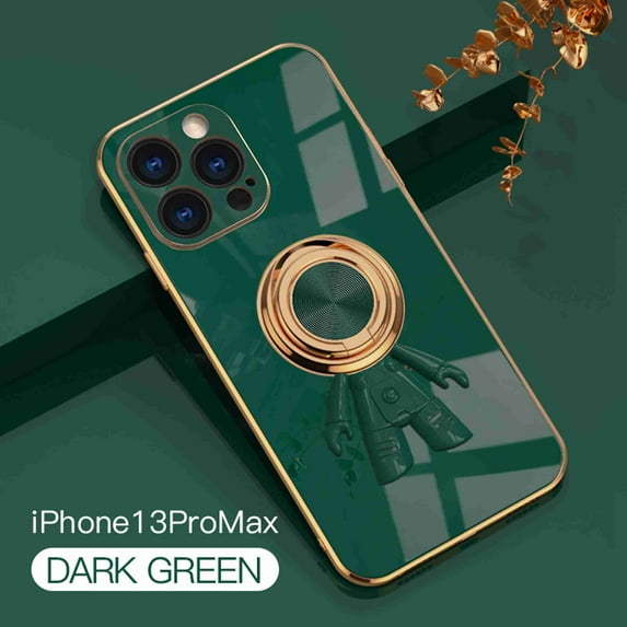Nalacover for iPhone 13 Pro Max Slim Case,Cute Cartoon 6D Plating Astronaut Hidden Magnetic Ring Kickstand Soft TPU Shockproof Corner Protection Drop Proof Edge Bumper Cover for Women Men.Darkgreen