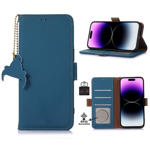 Nalacover for iPhone 13 Pro Max Synthetic Leather and Soft TPU Case,360 Protection Flexible Luxury Magnetic RFID Flip Wallet Card Slots Kickstand Shockproof Cover with Cute Pendant.Blue