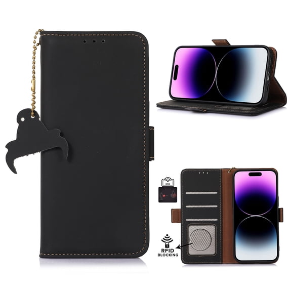Nalacover for iPhone 13 Pro Max Synthetic Leather and Soft TPU Case,360 Protection Flexible Luxury Magnetic RFID Flip Wallet Card Slots Kickstand Shockproof Cover with Cute Pendant.Black