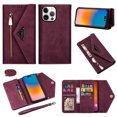 thumbnail image 1 of Nalacover for iPhone 13 Pro Max Wallet Case,360 Protection PU Leather and Soft TPU Magnetic Flip Folding Kickstand Card Slots Zipper Pocket Shockproof Cover with Crossbody Shoulder Strap.Winered, 1 of 14