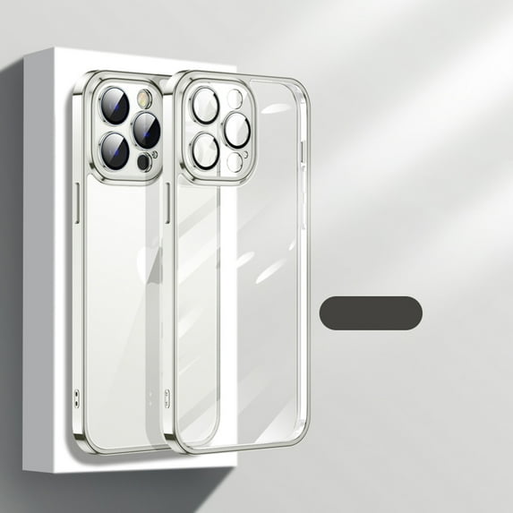 Nalacover for iPhone 13, Tempered Glass Back Cover Camera Lens Protector Plating Luxury Cover for Women Men Clear Soft TPU Shockproof Transparent Phone Case For iPhone 13, Silver