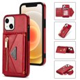 thumbnail image 1 of Nalacover for iPhone 13 Zipper Wallet Case,Luxury Premium PU Leather Back Soft TPU Magnetic Buckle Flip Card Pocket Shockproof Slim Cover with Adjustable Crossbody Shoulder Strap,Red, 1 of 6