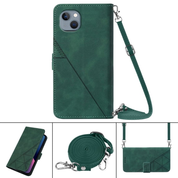 Nalacover For iPhone 14 Card Slot Case,Shockproof Premium PU Leather Magnetic Clasp Flip Stand Wallet for Women Men Cover with Removable Adjustable Crossbody Shoulder Strap,Darkgreen