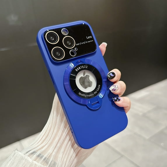 Nalacover for iPhone 14 Case with Magnetic Invisible Kickstand Compatible with MagSafe,for Women Men Logo View Window Large Viewport Design Hard PC Camera Lens Protector Phone Case,Darkblue