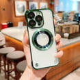 thumbnail image 1 of Nalacover for iPhone 14, [Compatible with MagSafe] Camera Lens Protector Plating Luxury Cover for Women Men Clear Soft TPU Shockproof Logo Visible Case For iPhone 14, darkgreen, 1 of 8