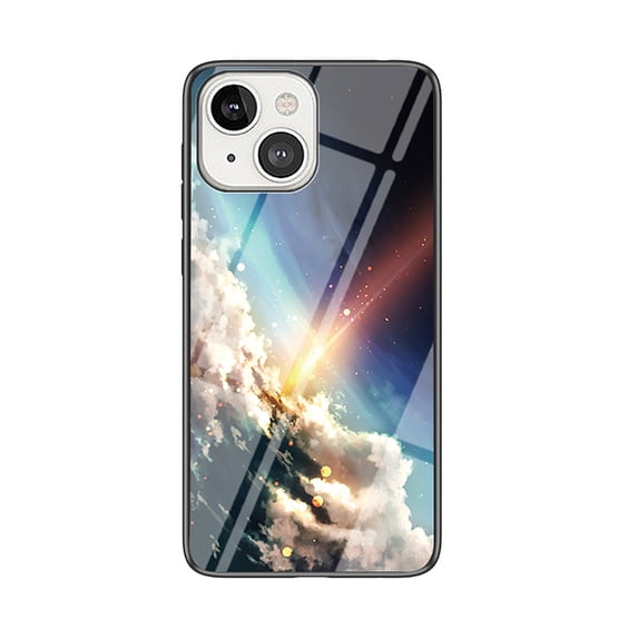 Nalacover For iPhone 14 Fit Slim Case,Stylish Galaxy Pattern Design Luxury Tempered Glass Back Case Anti-scratch Side with TPU Bumper Shockproof Camera Lens Protective Cover.For iPhone 14,E