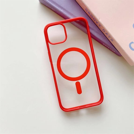 Nalacover for iPhone 14 Matte Frosted Clear Case, Magnetic Ring Compatible with MagSafe Wireless Charging, Acrylic + TPU Shockproof Non-Yellowing Cover for iPhone 14, Red