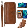 thumbnail image 1 of Nalacover for iPhone 14 Plus 6.7 inch Wallet Case,Shockproof Premium PU Leather Magnetic Closure Zipper Flip Kickstand Card Slots Anti-Scratch with Detachable Wrist Strap Phone Cover.Brown, 1 of 10