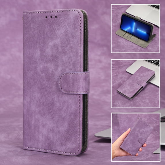Nalacover for iPhone 14 Plus Flip Wallet Case,Stylish 360 Protection Synthetic Leather Soft TPU Flexible Magnetic RFID Kickstand Card Slots Shockproof Anti-Scratch with Wrist Strap Cover.Purple