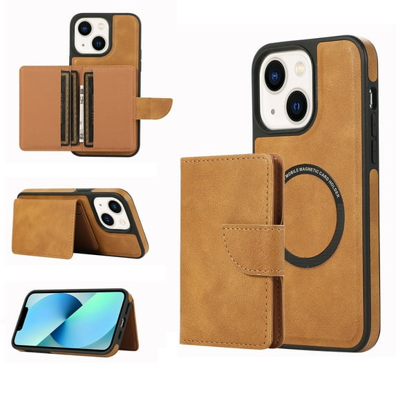 Nalacover for iPhone 14 Plus Magnetic 2 in 1 Detachable Leather Wallet Case, Compatible with MagSafe Wireless Charging,Shockproof Credit Card Slots Kickstand Phone Case for iPhone 14 Plus,Brown