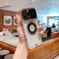 thumbnail image 1 of Nalacover for iPhone 14 Plus Magnetic Clear Case with Window Glass Camera Lens Protector [Compatible with MagSafe] Luxury Plating Heart Pattern Transparent Shockproof Slim Phone Case,Pink, 1 of 13