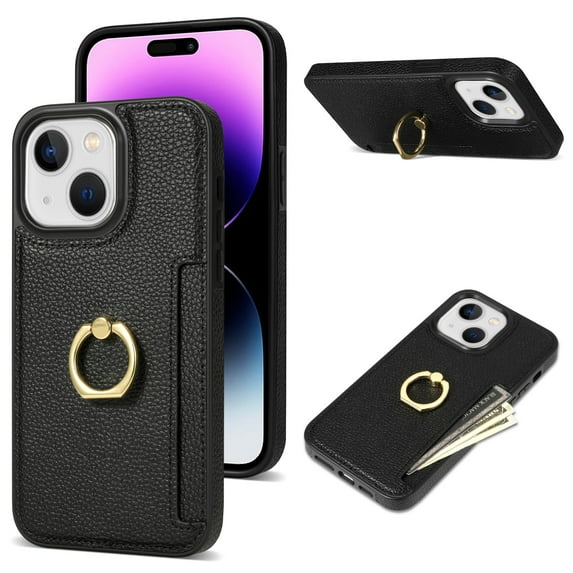 Nalacover for iPhone 14 Plus Wallet with Card Holder Slot, 360°Rotation Ring Holder Kickstand Cover for Men Women Protective Premium PU Leather Shockproof Cover For iPhone 14 Plus, Black