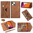 thumbnail image 1 of Nalacover for iPhone 14 Plus Wallet Case,360 Protection PU Leather and Soft TPU Magnetic Flip Folding Kickstand Card Slots Zipper Pocket Shockproof Cover with Crossbody Shoulder Strap.Brown, 1 of 15