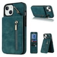 thumbnail image 1 of Nalacover for iPhone 14 Plus, Wallet with RFID Credit Card Holder and Zipper Pocket,Drop Protection Flip Cover Ring Holder Kickstand with Double Magnetic Clasp For iPhone 14 Plus, Blue, 1 of 12