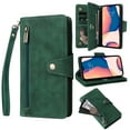 thumbnail image 1 of Nalacover For iPhone 14 Plus Zipper Wallet Case,360 Protection Stylish PU Leather Shockproof Magnetic Flip Holder 6 Card Slots and 2 Cash Pockets Cover with Detachable Wrist Strap,Green, 1 of 15