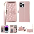thumbnail image 1 of Nalacover for iPhone 14 Pro 6.1 inch Premium PU Leather Crossbody Case with Shoulder Strap & Wrist Strap,Shockproof Magnetic Flip Kickstand Credit Card Slots Zipper Wallet Phone Case,Rosegold, 1 of 12
