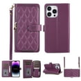 thumbnail image 1 of Nalacover for iPhone 14 Pro 6.1 inch Premium PU Leather Crossbody Case with Shoulder Strap & Wrist Strap,Shockproof Magnetic Flip Kickstand Credit Card Slots Zipper Wallet Phone Case,Darkpurple, 1 of 12