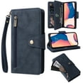 thumbnail image 1 of Nalacover For iPhone 14 Pro 6.1 inch Zipper Wallet Case,360 Protection Stylish PU Leather Shockproof Magnetic Flip Holder 6 Card Slots and 2 Cash Pockets Cover with Detachable Wrist Strap,Blue, 1 of 15