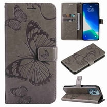 Nalacover For iPhone 14 Pro Magnetic Wallet Case,Luxury Embossed Butterfly PU Leather Flip Kickstand Card Slot Shockproof Protective Cover with Wrist Strap.For iPhone 14 Pro,Gray