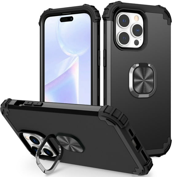 Nalacover For iPhone 14 Pro Max 6.7 inch Slim Case,Luxury Four Corner Guard Shockproof Hybrid Hard PC and TPU Silicone Rugged Bumper Magnetic Ring Kickstand Anti-Scratch Back Phone Cover.Black
