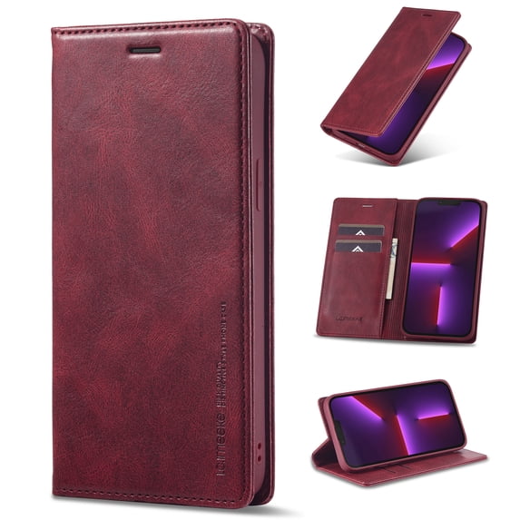 Nalacover for iPhone 14 Pro Max Card Slots Wallet Case with RFID Blocking, Premium PU Leather Flip Cover, Magnetic Closure Kickstand TPU Shockproof Case for iPhone 14 Pro Max,Red