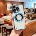 thumbnail image 1 of Nalacover for iPhone 14 Pro Max, [Compatible with MagSafe] Camera Lens Protector Plating Luxury Cover for Women Men Clear Soft TPU Shockproof Logo Visible Case For iPhone 14 Pro Max, Blue, 1 of 8