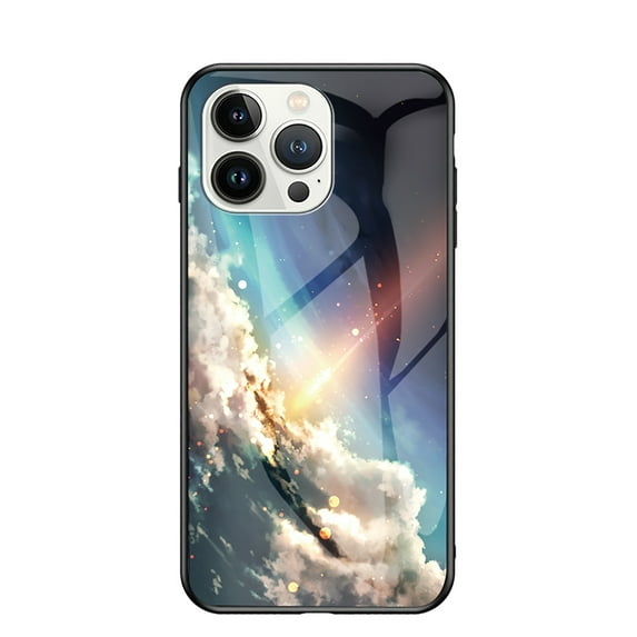 Nalacover For iPhone 14 Pro Max Fit Slim Case,Stylish Galaxy Pattern Design Luxury Tempered Glass Back Case Anti-scratch Side with TPU Bumper Shockproof Camera Lens Protective Cover.E