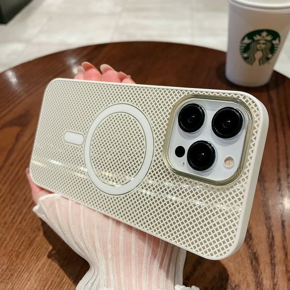 Nalacover for iPhone 14 Pro Max Magnetic Case, Lattice Pattern Design Slim Cover Compatible with MagSafe Support Wireless Charging, TPU Bumper Shockproof Case for iPhone 14 Pro Max,White