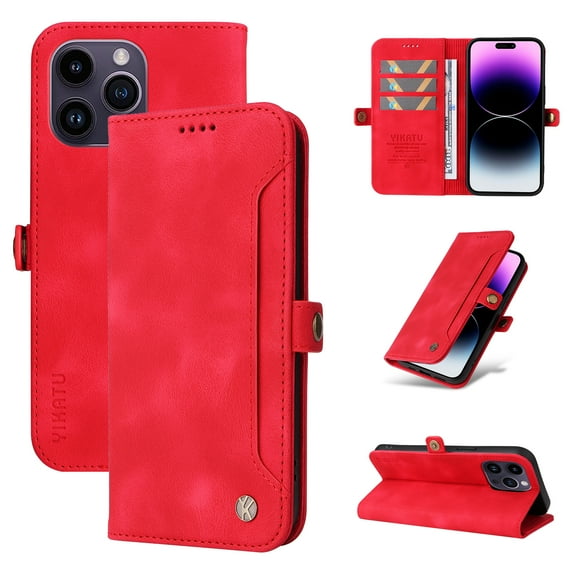 Nalacover For iPhone 14 Pro Max Wallet case 【RFID Blocking】【Slide Pocket Slot】,Credit Card Holder Flip Folio Book PU Leather Protective Cover Women Men For iPhone 14 Pro Max - 6.7", red