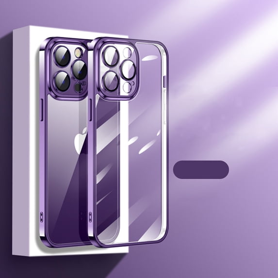 Nalacover for iPhone 14 Pro, Tempered Glass Back Cover Camera Lens Protector Plating Luxury Cover for Women Men Clear Soft TPU Shockproof Transparent Phone Case For iPhone 14 Pro, Purple