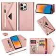 thumbnail image 1 of Nalacover for iPhone 14 Pro Wallet Case,360 Protection PU Leather and Soft TPU Magnetic Flip Folding Kickstand Card Slots Zipper Pocket Shockproof Cover with Crossbody Shoulder Strap.Rosegold, 1 of 14