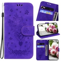 Nalacover for iPhone 14 Pro Wallet Case,Luxury Embossed Sun Flower Pattern PU Leather Soft TPU Magnetic Flip Folio Book Credit Card Holder Shockproof for Women Men Phone Cover Wrist Strap.Purple