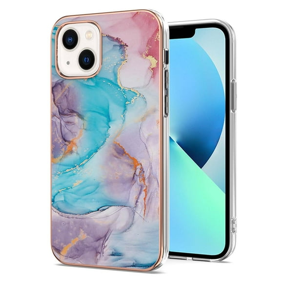 Nalacover for iPhone 14 Slim Case, Fish Scale Marble Pattern Soft TPU Shockproof Lens Protection Cover for Women Girls, Compatible with MagSafe Wireless Charging Case,Blue Marble