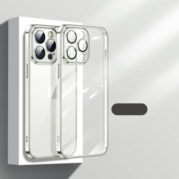 Nalacover for iPhone 14, Tempered Glass Back Cover Camera Lens Protector Plating Luxury Cover for Women Men Clear Soft TPU Shockproof Transparent Phone Case For iPhone 14, Silver