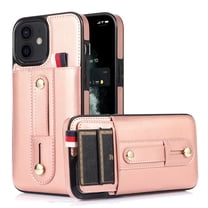 Nalacover for iPhone 14 Wallet Case Hidden Card Slots Holder, Premium PU Leather Loop Finger Strap TPU Shockproof Lens Protection Cover for iPhone 14,Rosegold
