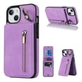 thumbnail image 1 of Nalacover for iPhone 14, Wallet with RFID Credit Card Holder and Zipper Pocket,Drop Protection Flip Cover Ring Holder Kickstand with Double Magnetic Clasp For iPhone 14, Purple, 1 of 12