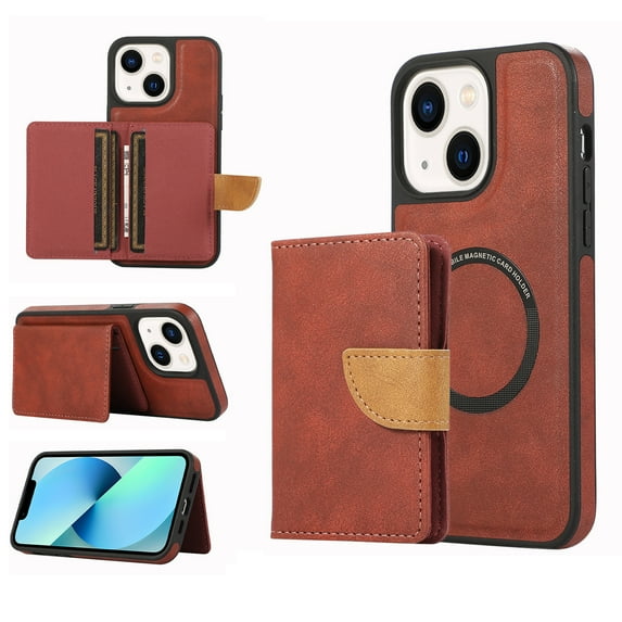 Nalacover for iPhone 15 Magnetic 2 in 1 Detachable Leather Wallet Case,Compatible with MagSafe Wireless Charging,Shockproof Credit Card Slots Kickstand Phone Case for iPhone 15,Winered