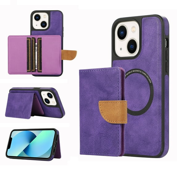 Nalacover for iPhone 15 Magnetic 2 in 1 Detachable Leather Wallet Case, Compatible with MagSafe Wireless Charging,Shockproof Credit Card Slots Kickstand Phone Case for iPhone 15,Purple