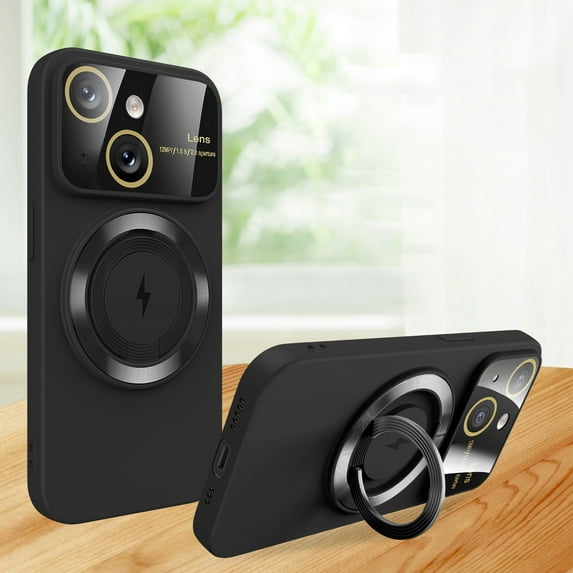 Nalacover for iPhone 15 Plus Case with Magnetic Invisible Kickstand Compatible with MagSafe, Large Window Design Glass Full Camera Lens Protector Shockproof Car Mount Slim Phone Case, Black
