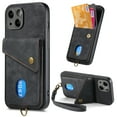 thumbnail image 1 of Nalacover for iPhone 15 Plus, Slim Case Wallet with Credit Card Holder, Back Flip Premium Leather Magnetic Clasp Kickstand Wirst Hand Strap Shockproof Cover For iPhone 15 Plus, Black, 1 of 11