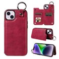 thumbnail image 1 of Nalacover for iPhone 15 Plus Wallet Case with Card Slots & Metal Finger Ring, Durable PU Leather Back Double Magnetic Botton Flip Kickstand Purse Shockproof Phone Case,Red, 1 of 10