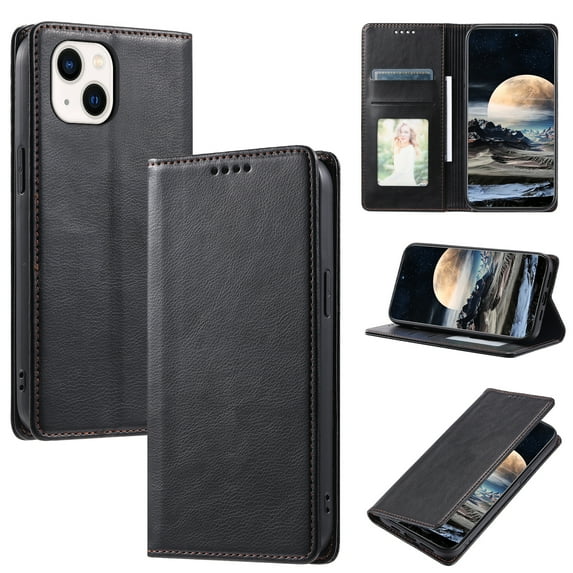 Nalacover for iPhone 15 Plus Wallet Case, Vintage PU Leather Book Folding Folio Case with Credit Card Slots Hidden Magnetic Closure Flip Kickstand Shockproof Slim Phone Case,Black