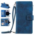 thumbnail image 1 of Nalacover for iPhone 15 Pro Embossed Floral Pattern PU Leather Crossbody Case with Shoulder Strap,Shockproof Magnetic Flip Kickstand Credit Card Slots Zipper Pocket Wallet Phone Case,Blue, 1 of 12