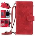 thumbnail image 1 of Nalacover for iPhone 15 Pro Embossed Floral Pattern PU Leather Crossbody Case with Shoulder Strap,Shockproof Magnetic Flip Kickstand Credit Card Slots Zipper Pocket Wallet Phone Case,Red, 1 of 12