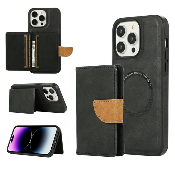 Nalacover for iPhone 15 Pro Magnetic 2 in 1 Detachable Leather Wallet Case, Compatible with MagSafe Wireless Charging,Shockproof Credit Card Slots Kickstand Phone Case for iPhone 15 Pro,Black
