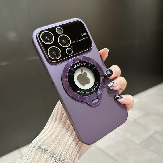 Nalacover for iPhone 15 Pro Max Case with Magnetic Invisible Kickstand Compatible with MagSafe,for Women Men Logo View Window Large Viewport Design Hard PC Camera Lens Protector Phone Case,Darkpurple