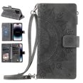 thumbnail image 1 of Nalacover for iPhone 15 Pro Max Embossed Floral Pattern PU Leather Crossbody Case with Shoulder Strap,Shockproof Magnetic Flip Kickstand Credit Card Slots Zipper Pocket Wallet Phone Case,Gray, 1 of 12
