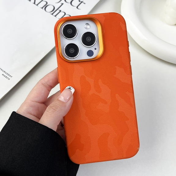Nalacover for iPhone 15 Pro Slim Magnetic Case, for Women Men, Compatible with Magsafe Charging, Classic Camouflage Pattern PU Leather Shockproof Thin Fit Phone Case for iPhone 15 Pro,Orange