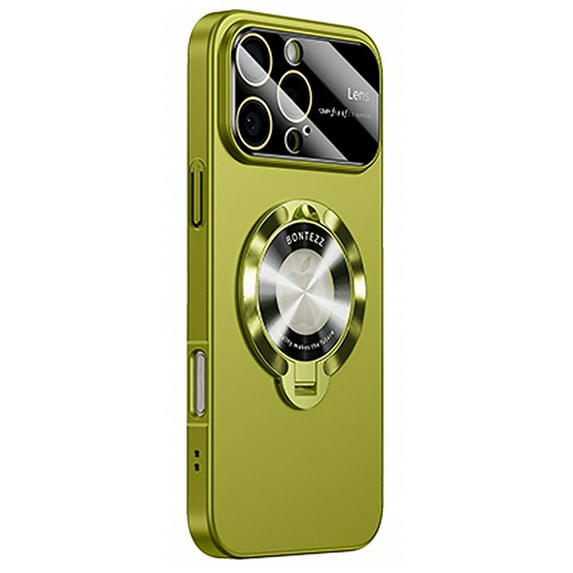 Nalacover for iPhone 16 Case with Magnetic Invisible Kickstand Compatible with MagSafe,for Women Men Logo View Window Large Viewport Design Hard PC Camera Lens Protector Phone Case,Green